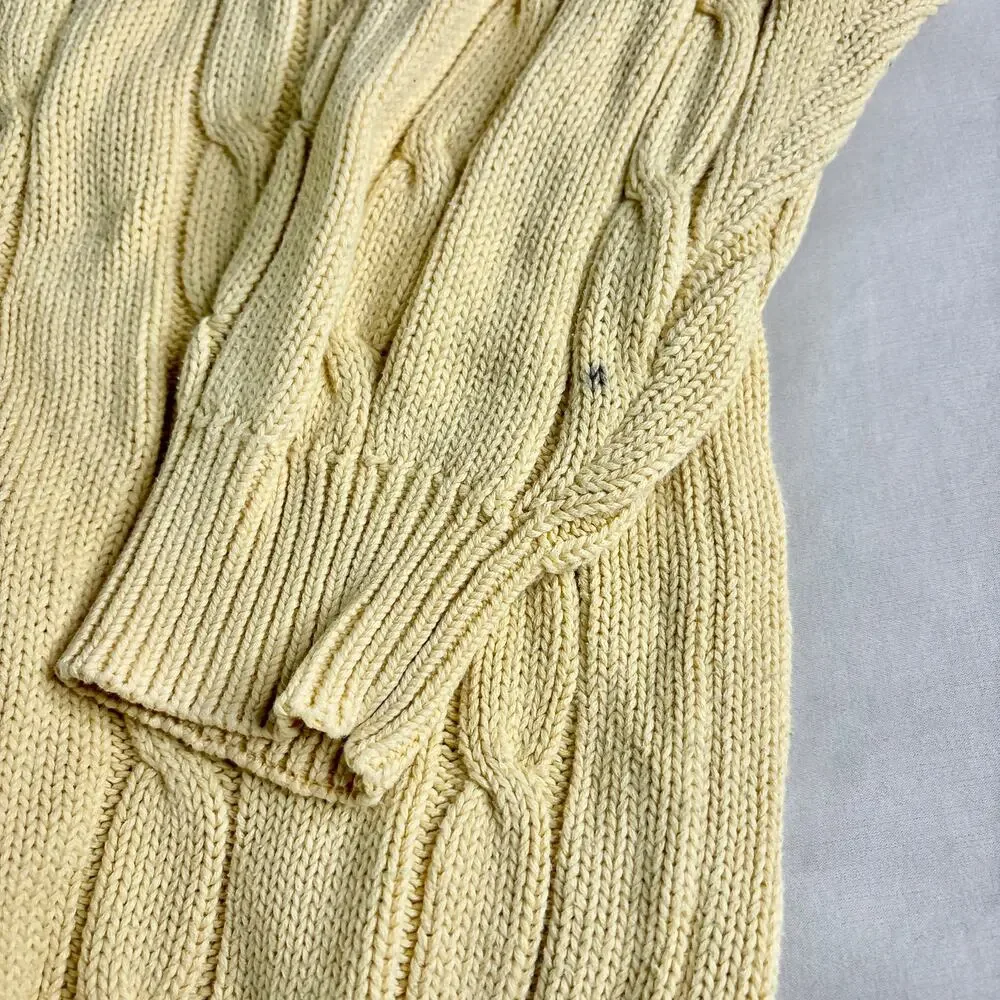 Vintage IZOD Cable Knit Sweater Butter Yellow 100% Cotton XL